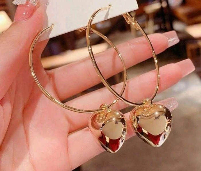 Boucles d'oreilles créoles forme pendentif forme cœur acier inoxydable doré neuv
